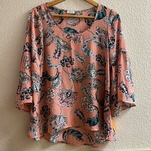 SPENSE peach paisley Chiffon‎ bell sleeve Tunic Top